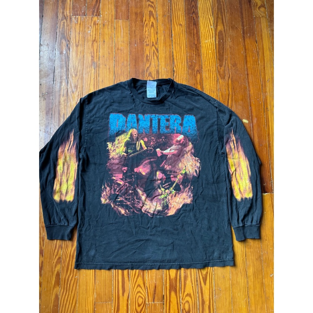 Vintage Pantera Long Sleeve Band Shirt Black AAA Alstyle Flame Graphic Mens XL